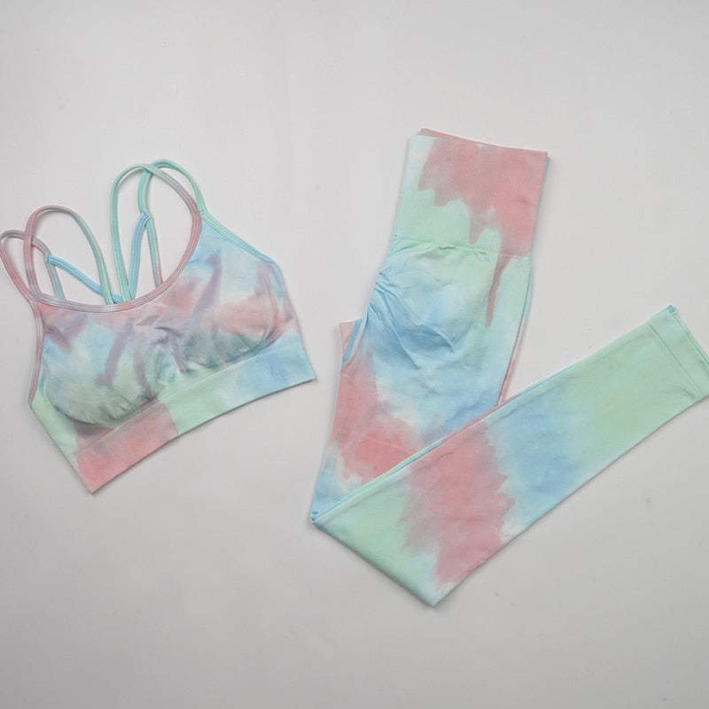 NEW Tie Dye Tracksuit High Waist Leggings Seamless Yoga Suit Womens Gym Clothes Workout Set Sportswear Outfit Fitness Clothing