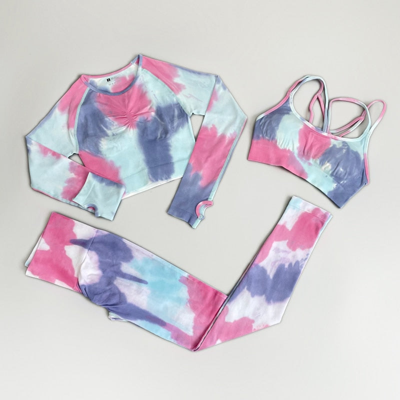 NEW Tie Dye Tracksuit High Waist Leggings Seamless Yoga Suit Womens Gym Clothes Workout Set Sportswear Outfit Fitness Clothing