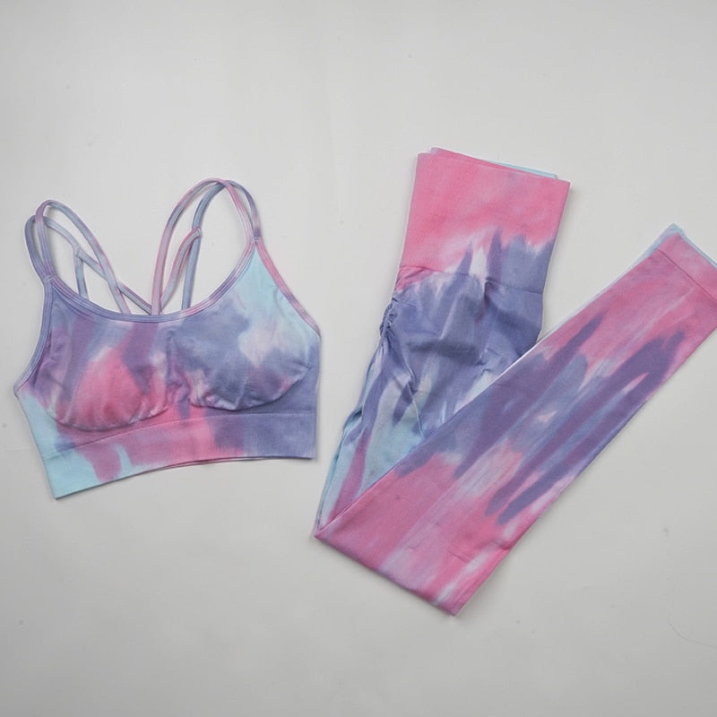 NEW Tie Dye Tracksuit High Waist Leggings Seamless Yoga Suit Womens Gym Clothes Workout Set Sportswear Outfit Fitness Clothing