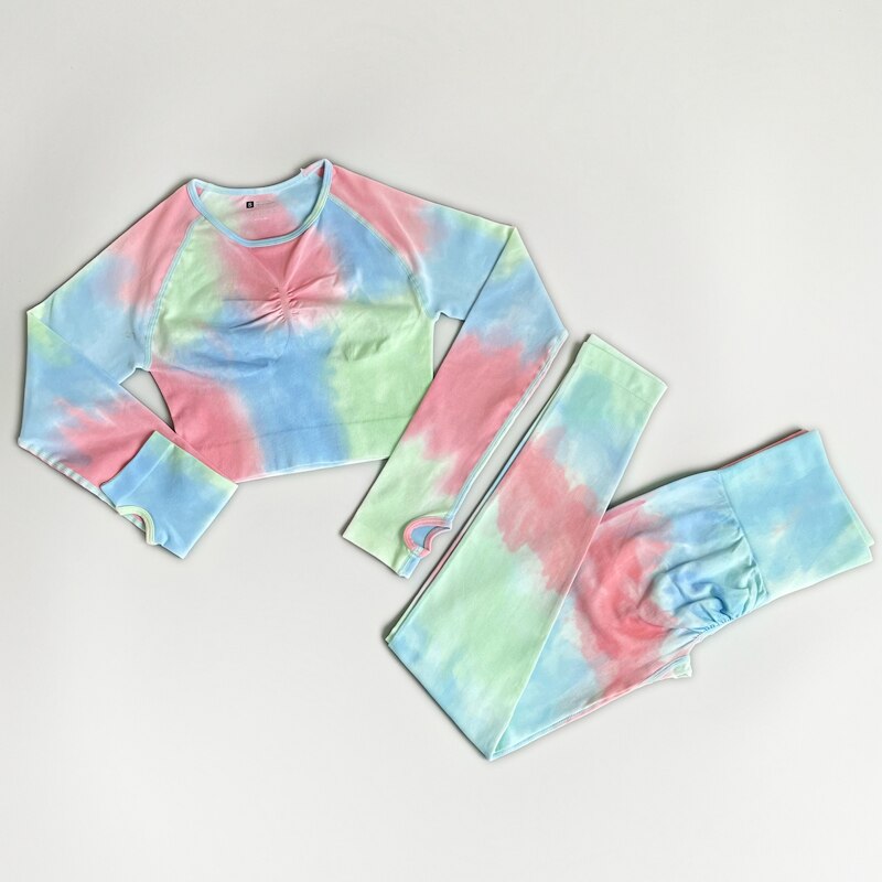 NEW Tie Dye Tracksuit High Waist Leggings Seamless Yoga Suit Womens Gym Clothes Workout Set Sportswear Outfit Fitness Clothing