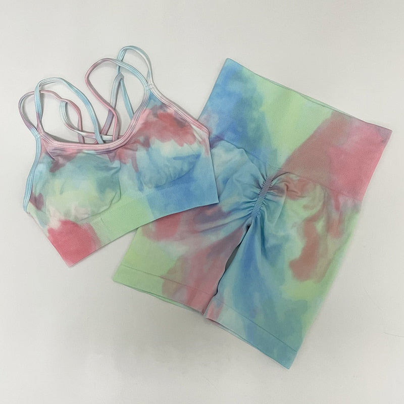 NEW Tie Dye Tracksuit High Waist Leggings Seamless Yoga Suit Womens Gym Clothes Workout Set Sportswear Outfit Fitness Clothing