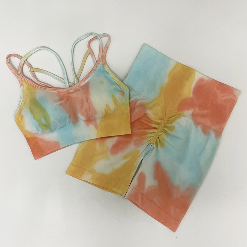 NEW Tie Dye Tracksuit High Waist Leggings Seamless Yoga Suit Womens Gym Clothes Workout Set Sportswear Outfit Fitness Clothing