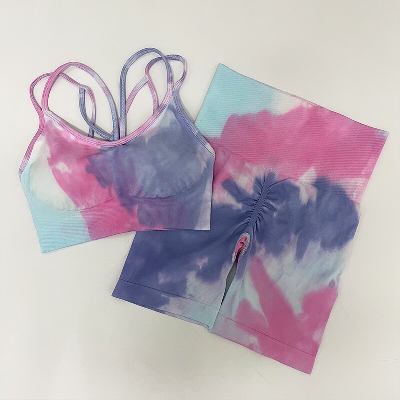 NEW Tie Dye Tracksuit High Waist Leggings Seamless Yoga Suit Womens Gym Clothes Workout Set Sportswear Outfit Fitness Clothing