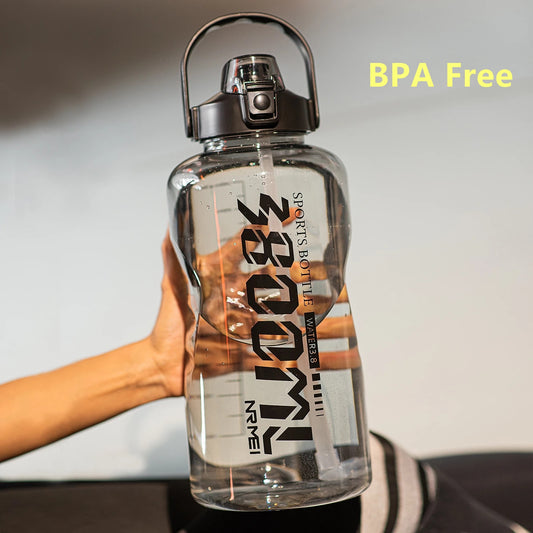 Water Bottle Sport Half Gallon With Straw Handle Mark Fitness Jug BPA Free Outdoor Travel Bicycle GYM Drinkware botella de agua