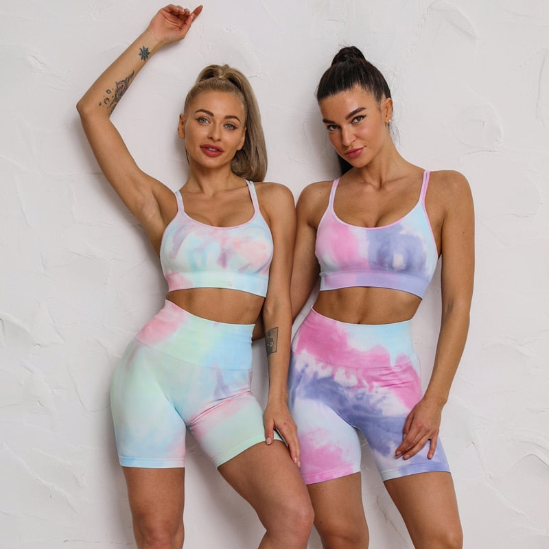 NEW Tie Dye Tracksuit High Waist Leggings Seamless Yoga Suit Womens Gym Clothes Workout Set Sportswear Outfit Fitness Clothing
