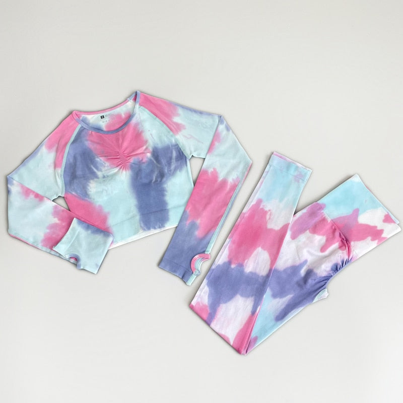 NEW Tie Dye Tracksuit High Waist Leggings Seamless Yoga Suit Womens Gym Clothes Workout Set Sportswear Outfit Fitness Clothing