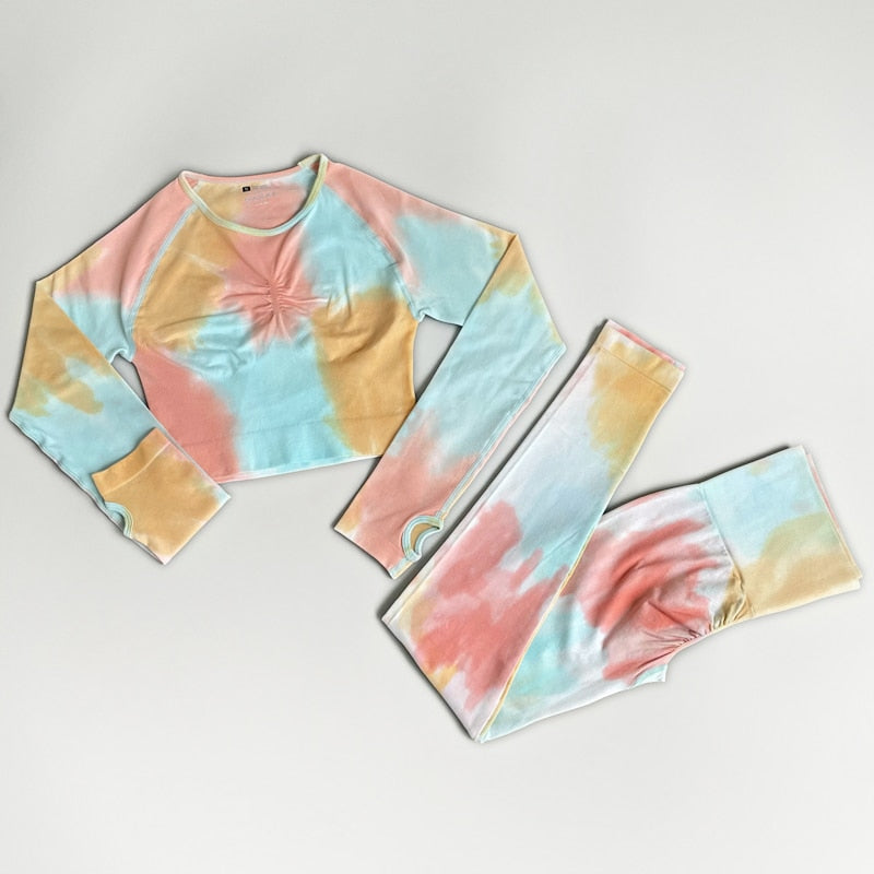 NEW Tie Dye Tracksuit High Waist Leggings Seamless Yoga Suit Womens Gym Clothes Workout Set Sportswear Outfit Fitness Clothing