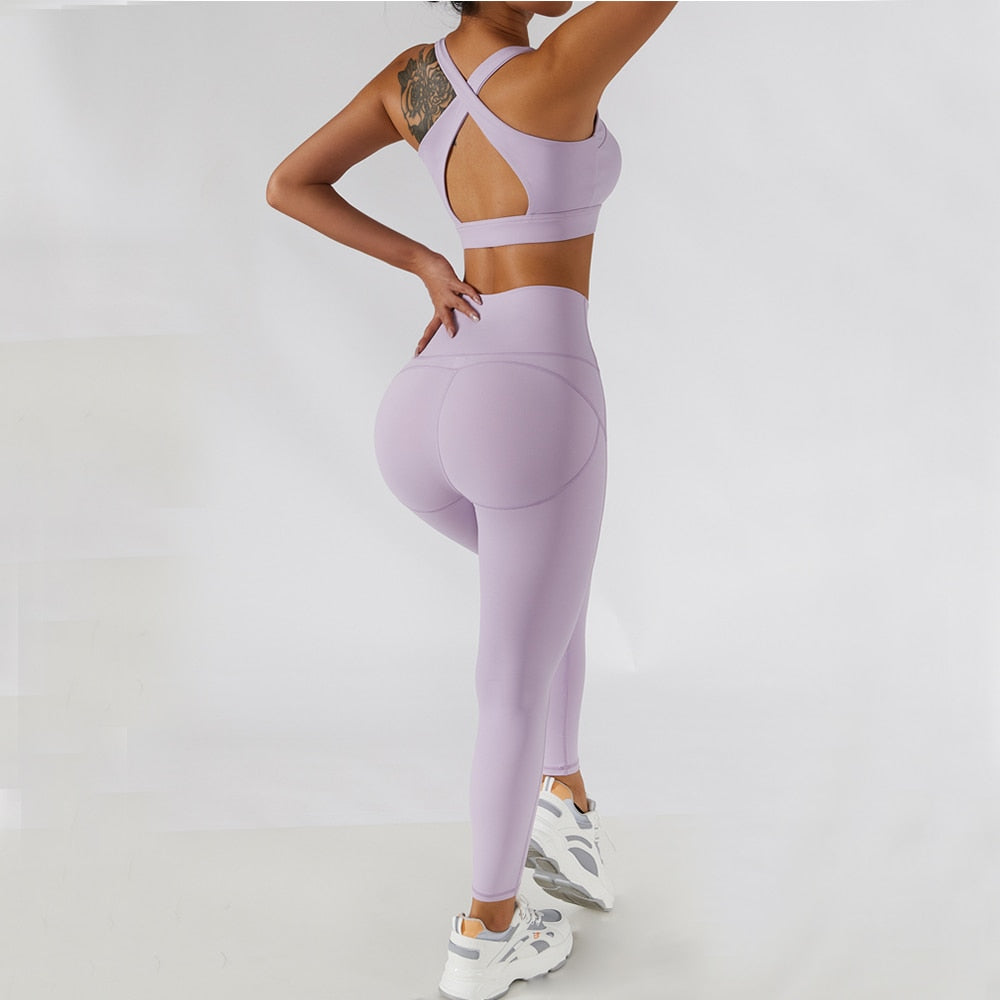 2 Piece Tennis Suit Women Sport Set Gym Clothing Workout Running Set Fitness Yoga Set Women Seamless Leggings Sports Bra +Shorts