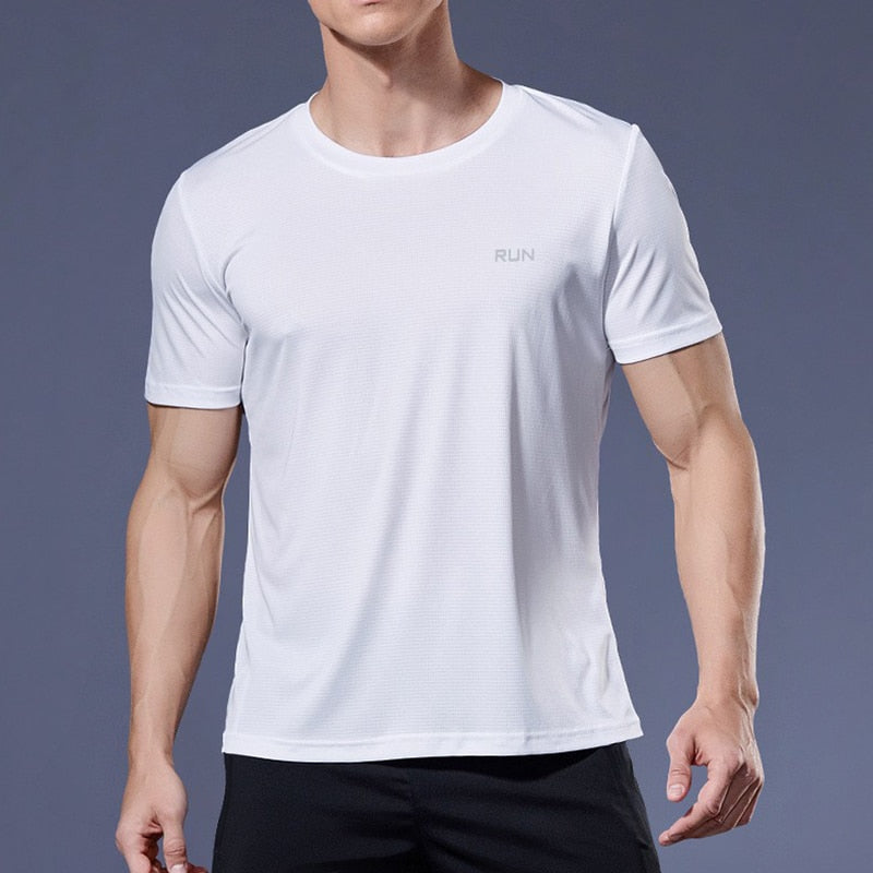 Mens Short Sleeve Sport t Shirt Quick Dry Running t-Shirt Breathable Fitness Shirt Top Ice Silk Gym Football Jerseys Man Clothes