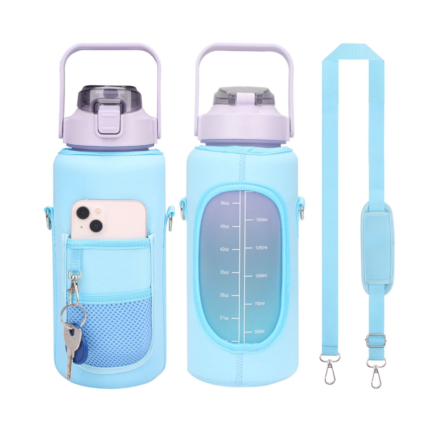 WESSLECO Large Capacity 2L Water Bottle With Sleeve Thermos Pouch For Outdoor Sports Fitness Insulation Bottle Bag