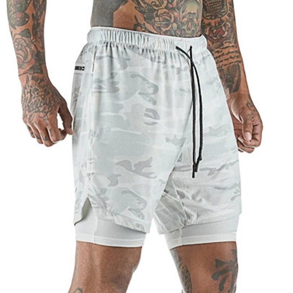 Men 2 in 1 Running Shorts Jogging Gym Fitness Training Quick Dry Beach Short Pants Male Summer Sports Workout Bottoms Clothing