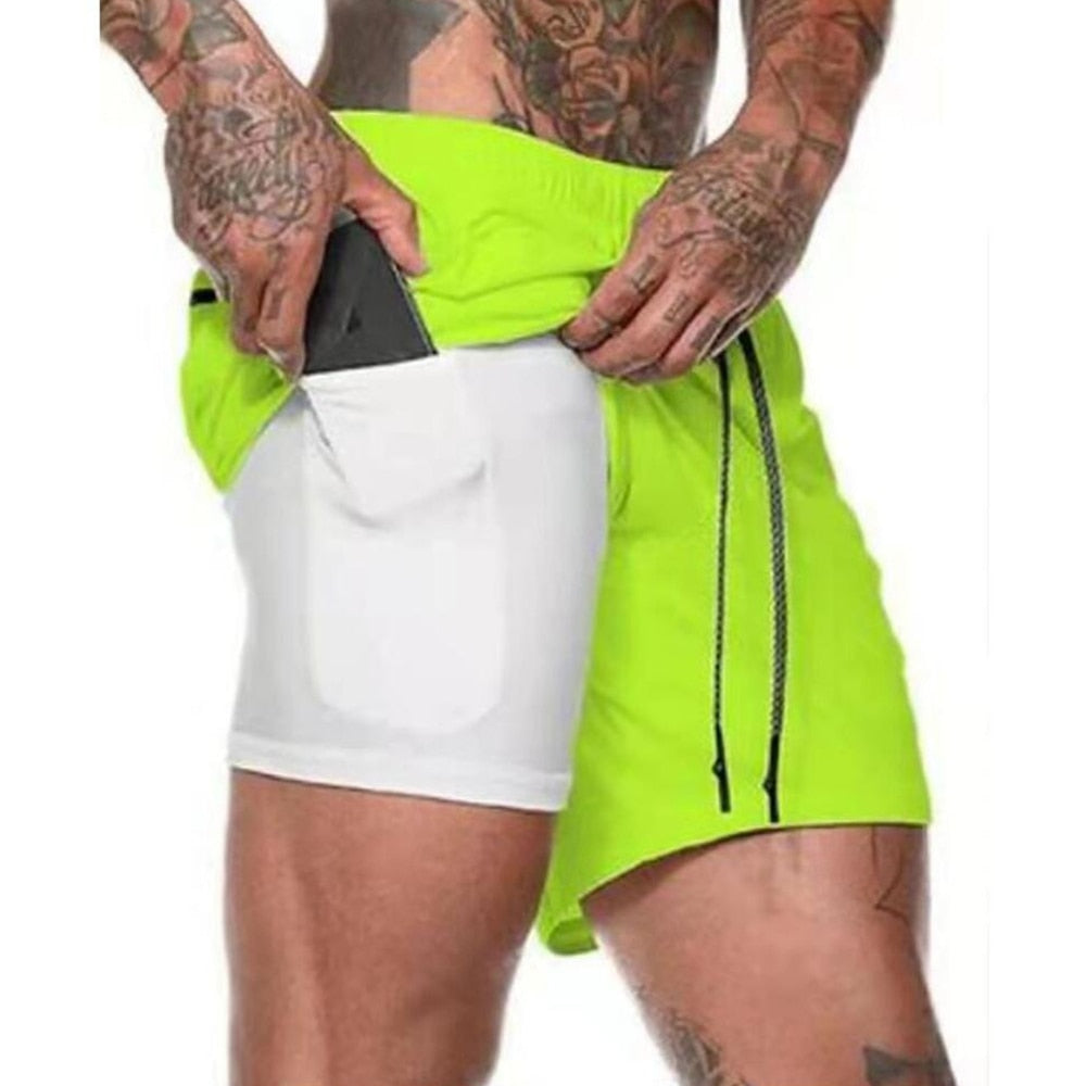 Men 2 in 1 Running Shorts Jogging Gym Fitness Training Quick Dry Beach Short Pants Male Summer Sports Workout Bottoms Clothing