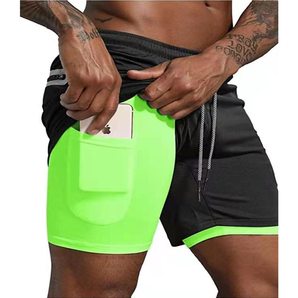Men 2 in 1 Running Shorts Jogging Gym Fitness Training Quick Dry Beach Short Pants Male Summer Sports Workout Bottoms Clothing