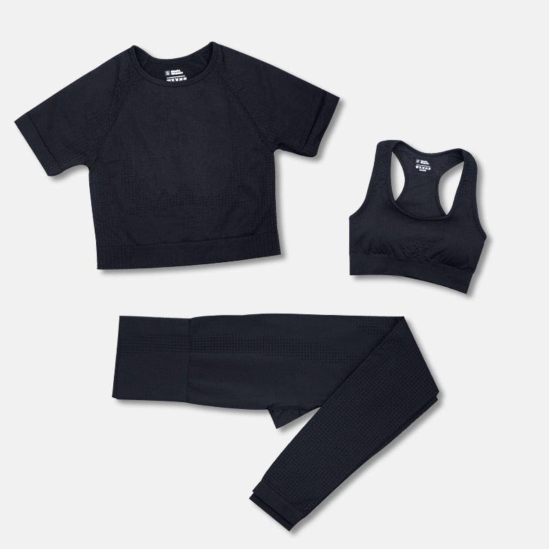 2/3/5PCS Seamless Women Yoga Set Workout Sportswear Gym Clothing Fitness Long Sleeve Crop Top High Waist Leggings Sports Suits