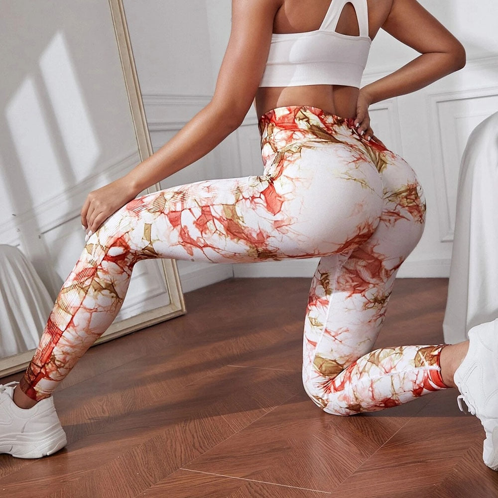 Tie-Dye Camouflage Yoga Pants Sports Leggings Women Exercise Gym Running Fitness Seamless Leggings Breathable High Waist Tights