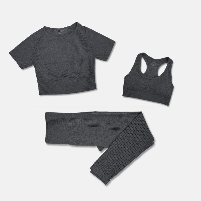 2/3/5PCS Seamless Women Yoga Set Workout Sportswear Gym Clothing Fitness Long Sleeve Crop Top High Waist Leggings Sports Suits
