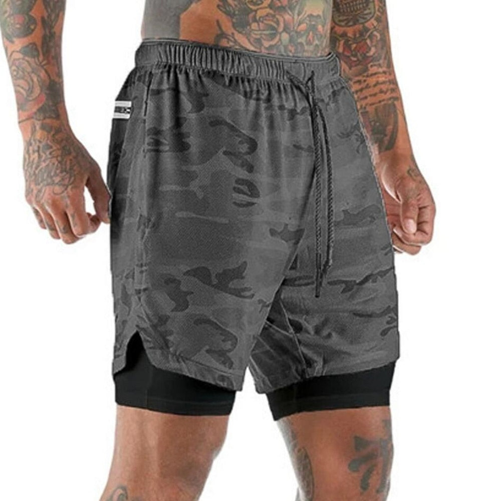 Men 2 in 1 Running Shorts Jogging Gym Fitness Training Quick Dry Beach Short Pants Male Summer Sports Workout Bottoms Clothing
